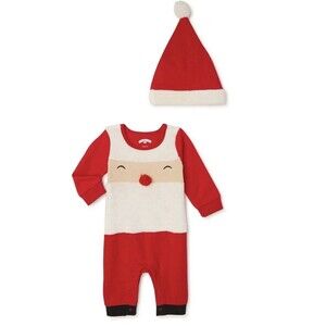 Holiday Time Santa Romper W/Matching Hat Size 0-3 Months